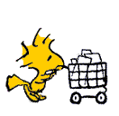 woodstock pushing a shopping cart